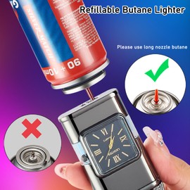 Lighter, Windproof Torch Lighter Jet Flame and Soft Flame, Cool Adjustable Lighter with Visible Fuel Window, Refillable Butane Lighter for Outdoor Indoor Men Women (Without Butane)-Black G