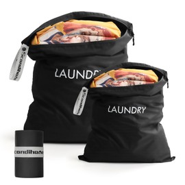 Travel Laundry Bag (2 Pcs - Large + Medium) - Foldable Waterproof Washable Wet Dry Bag for Gym, Swimming, Yoga, and Workout Perfect for Dirty Clothes, Bathing Suits, Travel Accessories Black