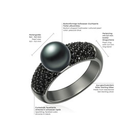 Valero Pearls Female 925/- Sterling Silver Zirconia (CZ) Fresh Water Cultured Pearl(s) approx. 8,0-9,0 mm Pearl Ring