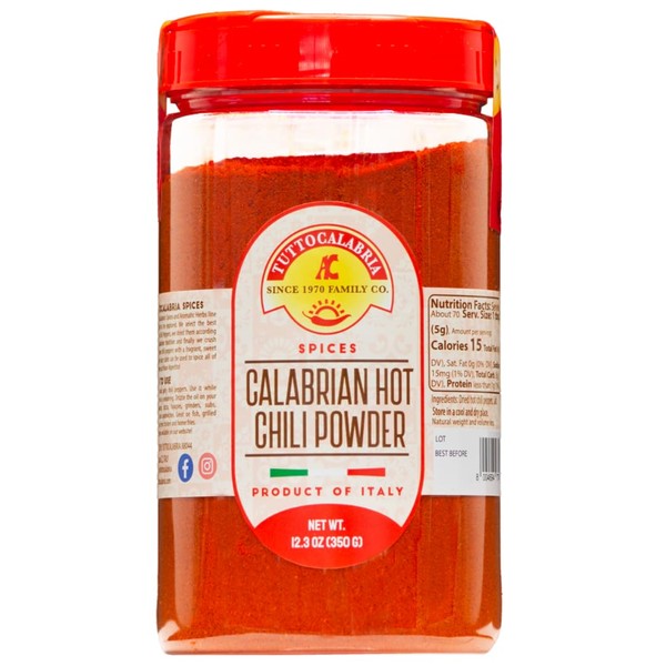 Chili Powder, Calabrian Hot Chili Powder, Spicy Italian Seasoning, 350 g (12.3 oz) All Natural, Non-GMO, Product of Italy, TuttoCalabria