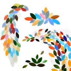 BUYGOO 100Pcs Mosaic Tiles, Mixed Color Mosaic Glass Pieces with Organizing Container, Hand-Cut Stained Glass Flower Leaves Tiles for Home Decoration Crafts Supply - Assorted Size&Colors