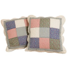 vctops Set of 2 Quilted 100% Cotton Boho Throw Pillow Covers 18" x 18" Farmhouse Country Floral Patchwork Decorative Cushion Cover, Patchwork Flower M