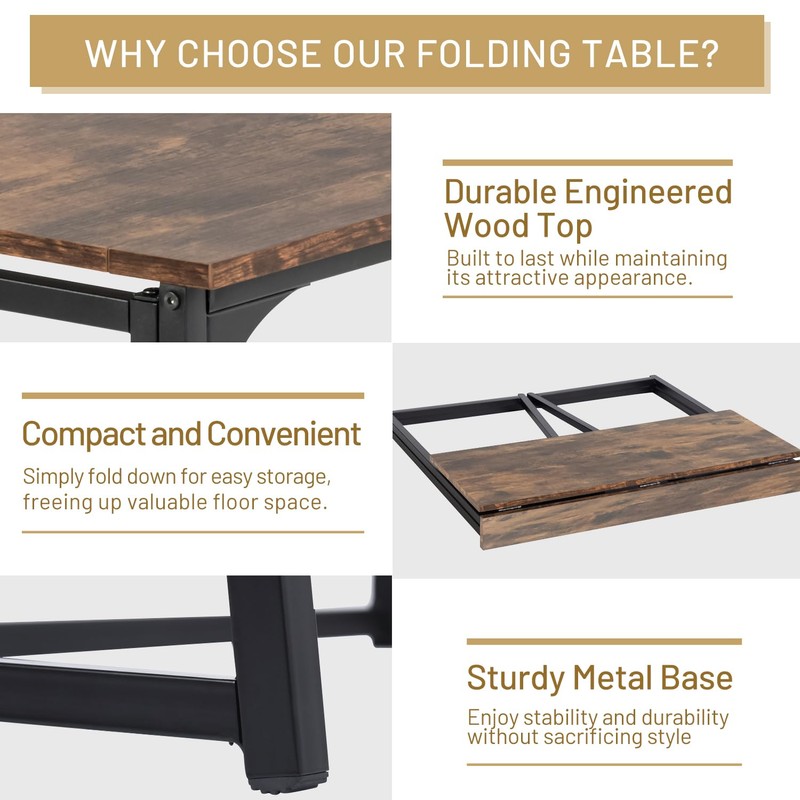 FurnitureR Folding Writing Desk, 31.5 Inches Foldable Home Office Desk,