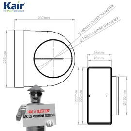 Kair Elbow Bend Adaptor 220mm x 90mm to 150mm - 6 inch Rectangular to Round 90 Degree Bend Adapter for Converting to Different Size Plastic Ducting Systems