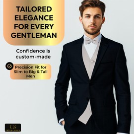 Exclusive Distributor Oliver George 2pc Solid Men's Vest and Bow Tie Set For Men | Men's Tuxedo and Suit Vest For Men | Solid Formal Waistcoat | Silver Large