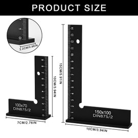 Trendecor Set of 2 Machinery Squares, 90 Degree Try Square Metal 150 x 100 mm, 100 x 70 mm Precision Tool Carpenter's Ruler Set L Type for Precise Work in Metal Construction and Workshop