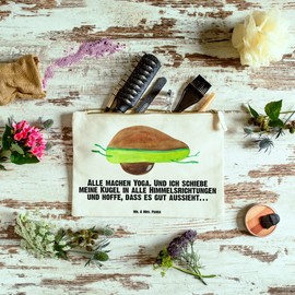 Mr. & Mrs. Panda L Makeup Bag Avocado Yoga - Gift, Sports, Case, Humour, Healthy, Veggie, Cosmetic Bag, Pencil Case, Makeup, Cosmetic Bag, Vegan, Avocado Yoga Vegan, White, Hand drawn