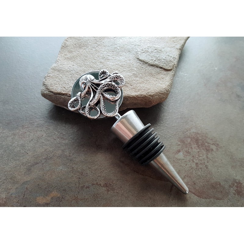 Handmade Oxidized Silver Octopus Wine Bottle Stopper