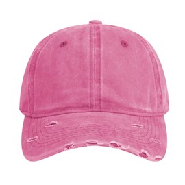 TopTie Vintage Washed Cotton Distressed Baseball Cap Dad Hat Adjustable Low-Profile Polo Hat-Hot Pink
