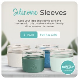 Mason Bottle 4oz Silicone Sleeves for Mason Jars (4-Pack) – Regular-Mouth Jar Covers for Grip and Protection (Bottle Not Included) – Non-Toxic, Dishwasher Safe, Made in USA