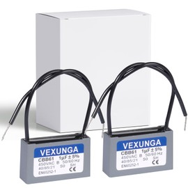 VEXUNGA CBB61 Capacitor 1µF 450V AC Fan Capacitors Air Conditioning Ceiling Fan Motor Capacitor Cbb61 Running Capacitor Starting Capacitor 1uF 50/60Hz (Pack of 2)