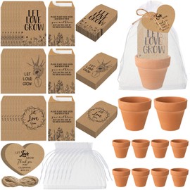 Reallnaive 24 Sets Wedding Favor Flower Seeds Let Love Grow Seed Packets for Guests Family Reunion Wildflower Mini Terracotta Pots Seed Packets Self Adhesive Envelopes Thank You Tags Organza Bags