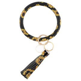 Weixiltc Large Circle Key Ring Leather Tassel Bracelet Holder Keychain Keyring For Women Girl (Sunflower)