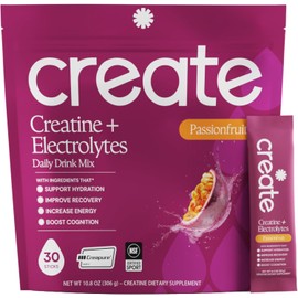 Create Creatine + Electrolytes Mix - Creatine Monohydrate Stick Packs, Supports Energy and Hydration, NSF Certified for Sport, 30 Count, Passion Fruit