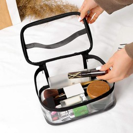 kuou Clear Make up Bag, Gift Cosmetic Bag Portable Waterproof PVC Travel Bag Brushes Organizer for Men and Women Travel Business Bathroom(Black)