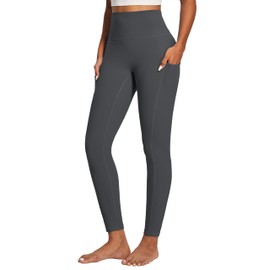 IUGA Compression Leggings for Women Tummy Control No Front Seam Leggings with Pockets High Waisted Workout Yoga Pants Charcoal Gray