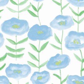 EPPKILY Blue Floral Peel and Stick Wallpaper Nursery Wallpaper Cute Flower Wallpaper Watercolor Wallpaper Blue Floral Contact Paper Self Adhesive Wallpaper for Bedroom Kids Room Wall Decor 17.5"x102"