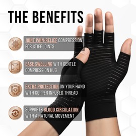 COPPER ADV TECH Copper-Infused Compression Gloves for Hands – Fingerless Support Gloves for Everyday Activities – 1 Pair