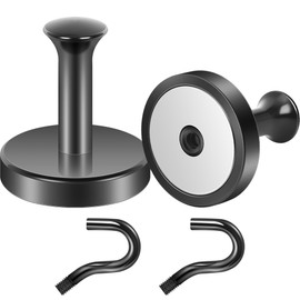 Neosmuk Magnetic Wreath Hanger,170 lb Heavy Duty Magnet Hook,Steel-Tube Base,No-Drill Door Wreath Hanger for Metal Doors/Walls, Cruise Cabin Door Hook, Aluminum Handle,Black,2 Pack