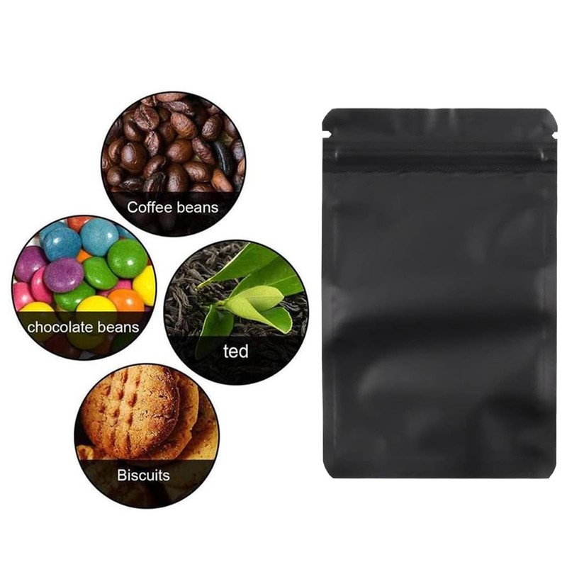 50 Reusable Smell Proof Bags - Black Mylar Grip Seal