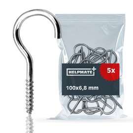 HELPMATE Washing Line Hooks 100 x 6.8 x 29 x 24 mm - Galvanised Steel - Pack of 5 - Heavy Duty Screw Hooks for Attaching Washing Lines