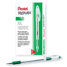 Pentel R.S.V.P. Ballpoint Pen, Everyday Writing, Office Supplies, School Supplies, Long Lasting 1,400m Writing Distance, 0.7mm Medium Point, Green Ink, BK90-D, Box of 12
