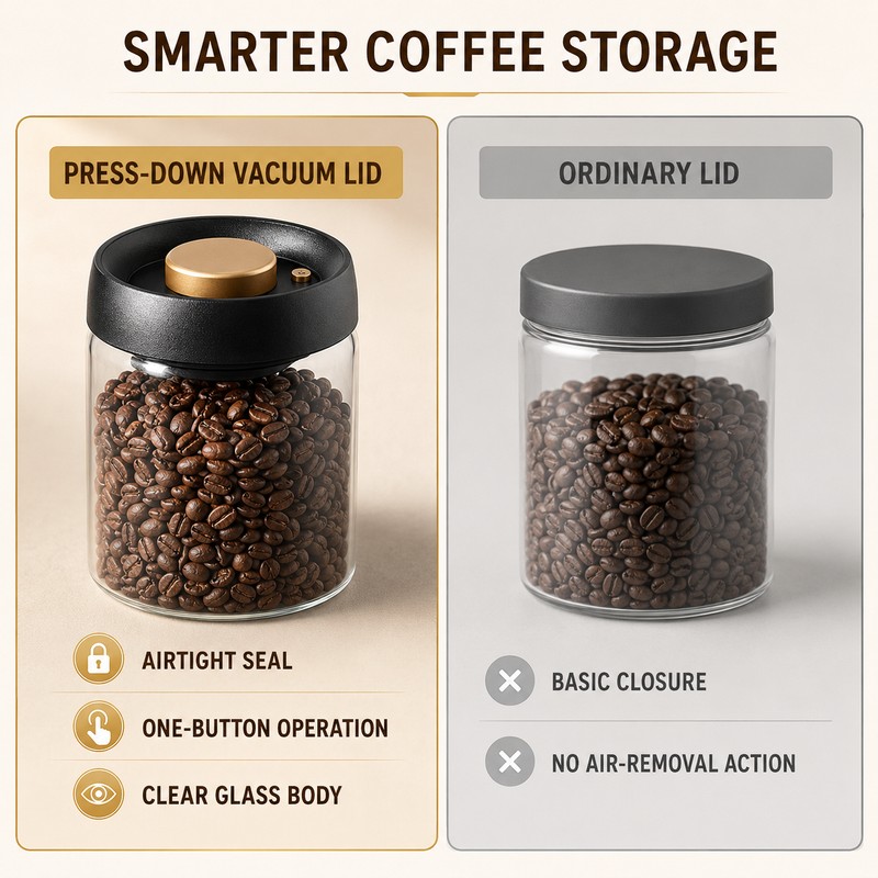 Press-Down Vacuum Glass Storage Canister with Air Release Valve, Airtight