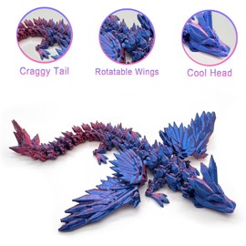 Hannahcos 3D Printed Dragon with Wings, 3D Printed Dragon, 3D Printed Animals Gifts for Boys Kids, 3D Printed Articulated Winged Dragon for Home Office Decor (Purple)