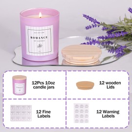 REISEN 12Pcs Assorted Purple Candle Jars for Making Candles, 10oz Empty Candle Jars with Bamboo Lids and Labels, Glass Jars for Candle Making Supplies, Candle Containers for DIY Gifts