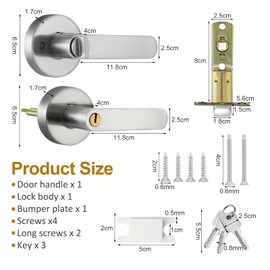 Faankiton Door Handle with Lock, Reversible Door Handles, Privacy Door Lever, Internal Door Handle Knob Sets, Security Door Lock Set, Entry Door Lever with Keys for Bedroom, Passage (Silver)