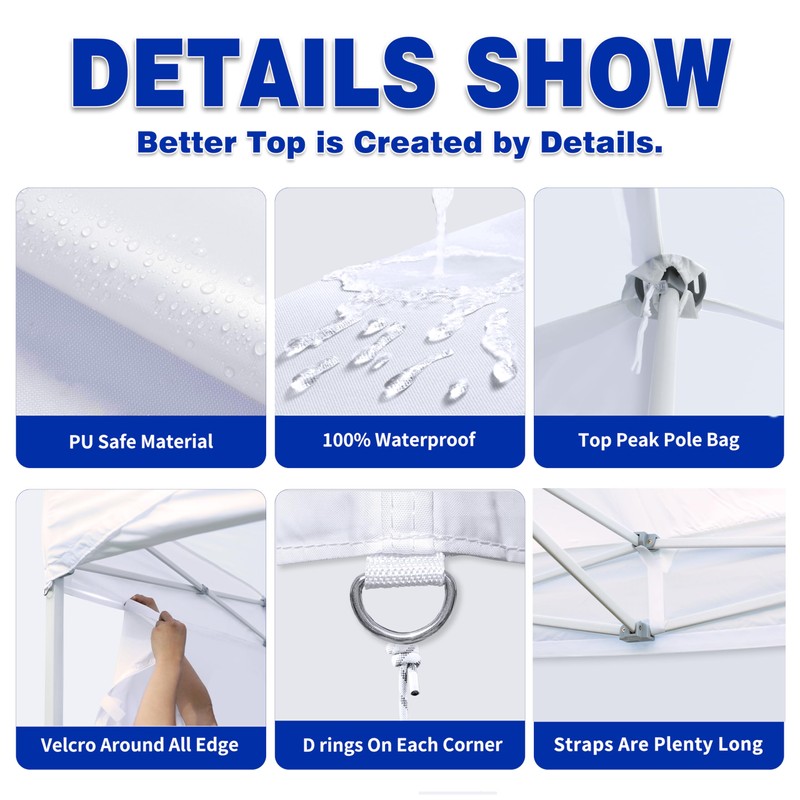 SCOCANOPY Commercial 8x8 Canopy Replacement Top, 100% Waterproof, Fits Most