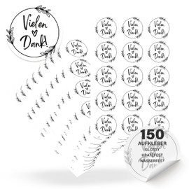 ECCK Thank You Stickers Round "Thank You" (Pack of 150) – Thank You Stickers for Wedding, Birthday, Christmas, Communion, Mother's Day, Teacher, Teacher – Decoration for Cards, Gifts, Party Bags