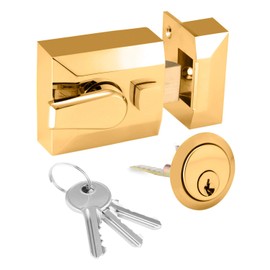 XFORT® Narrow Deadlocking Night Latch 40mm, Complete with Rim Cylinder and 3 Keys, Elegant Polished Brass Nightlatch, External Door Lock for Front Door, High Security for Your Home or Workplace
