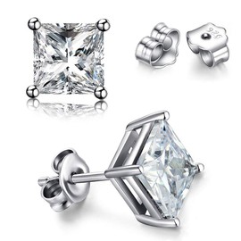 TTVOVO 925 Sterling Silver Stud Earrings, Square 4Prong Stud 5 mm, Silver Cubic Zirconia, Cubic Zirconia