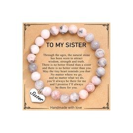 Sister Gifts from Sister Brother, Sister Braclet, Natural Stone Bracelet for Friends, Sister, Bestie, Meaningful Gifts for Birthday, Going Away, Graduation, Christmas Gifts (A: sister bracelet)