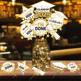36Pcs Gold White Graduation Centerpieces for Tables 2025 with Lights Graduation Party Centerpieces Graduation Decorations Class of 2025 Graduation Table Decorations 2025 Graduation Party Decorations