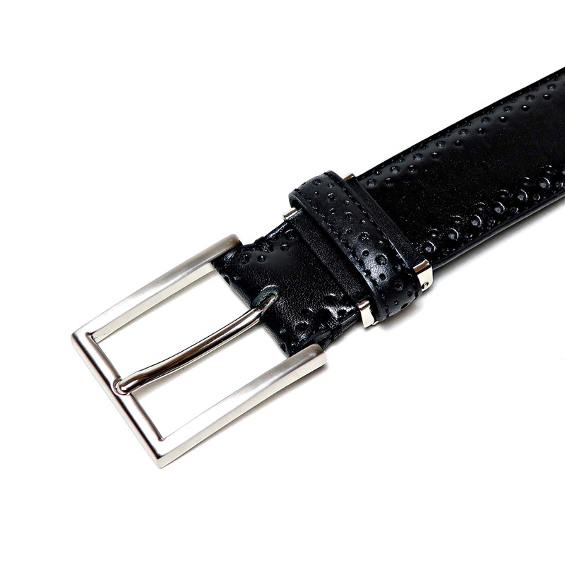 KIETH Men's Belt, Antique Style Punched Leather, Black, 1.3 inches
