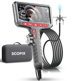 SCOPIX Dual-Directional Borescope with Light, 5-inch HD Endoscope Camera, 0.24-inch Ultra-Slim Articulating Probe, 5ft Flexible Metal Tube for Automotive, Plumbing, HVAC Inspections