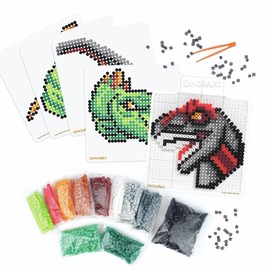DinosArt Large Iron-On Beads Set, Many Different Dinosaur Motifs, Over 2000 Beads and Pattern Cards + Trading Cards, Creative Craft Fun