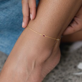 Dremmy Studios Women Anklet 14K Gold Plated Rainbow Colorful Zirconia Chain Ankle Bracelets Boho Dainty Simple Beach Foot Jewelry