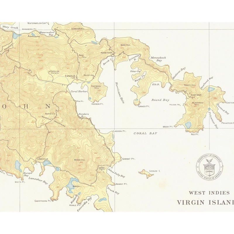 Saint John - 1934 Virgin Islands Topographical Map Reprint -