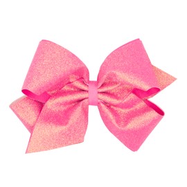 Wee Ones Girls' Glitter Vinyl Hair Bow with Grosgrain Underlay and Plain Wrap Center on WeeStay No-Slip Hair Clip, King, Hot Pink