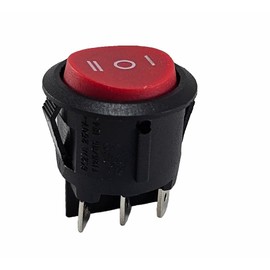 Round Rocker Switch, 6-pin 250V 6A, ON-OFF-ON, Red Rocker Unlit
