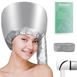 Hooded Hair Dryer Bonnet – Soft Attachment for Faster Drying, Deep Conditioning, and Curl Styling, Portable for Travel Use(Silver)
