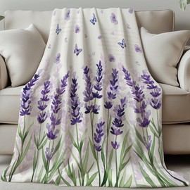 GLOBLELAND Lavender Butterfly Throw 150 x 130 cm Flowers Soft Cosy Flannel Blanket Washable Fluffy Throw Blanket for Home Office Room Bed Sofa Chair
