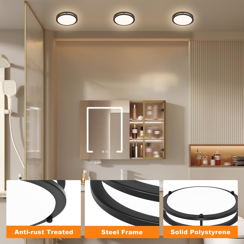 7.5 Inch Round Black Ceiling Light Fixture for Living Room