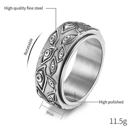 IFUAQZ Stainless Steel Evil Eye Spinner Ring All Seeing Eye of God Band Vintage Jewelry for Men Women Silver Size 11