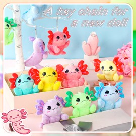 PullCrease 36 Pcs Mini Plush Axolotl Stuffed Animal Keychains Bulk Axolotls Party Favors Color Small Axolotl Plush Gifts Ornament for Birthday Party Classroom Prize Baby Shower Favors,4 Inch