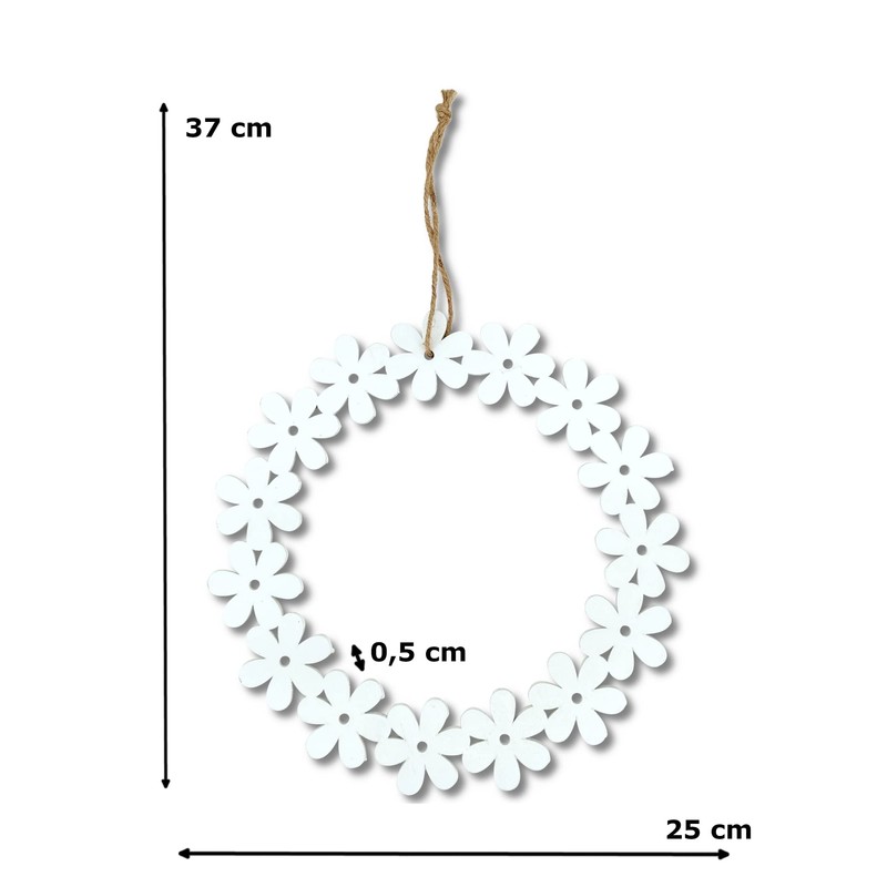 DARO DEKO Wooden Flower Wreath White Diameter 25 cm with