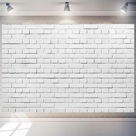 White Brick Wall Photo Backdrop 7 x 5 ft Polyester Fabric Vintage White Grey Stone Wall Background Kids Adults Portrait Photo Booth for Birthday Graduation Party Home Decoration Banner